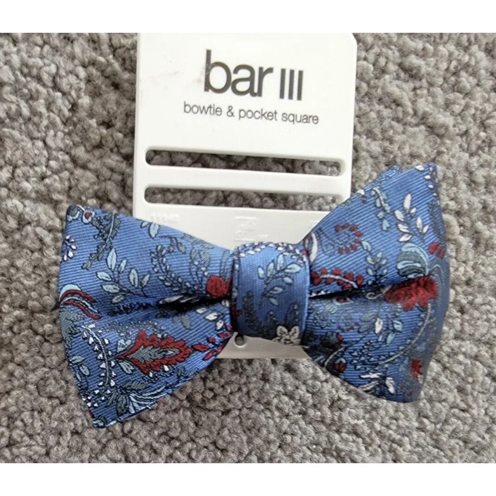Bar III Floral Bow Tie And Solid Pocket Square Men's One Size Red/Blue - Picture 13 of 15